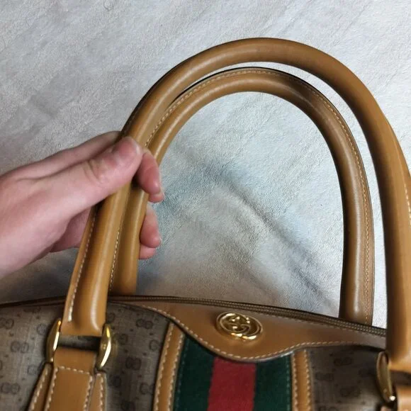 Authentic Vintage Gucci Micro GG Supreme Boston Bag Web Stripe Pristine Interior - Picture 5 of 15